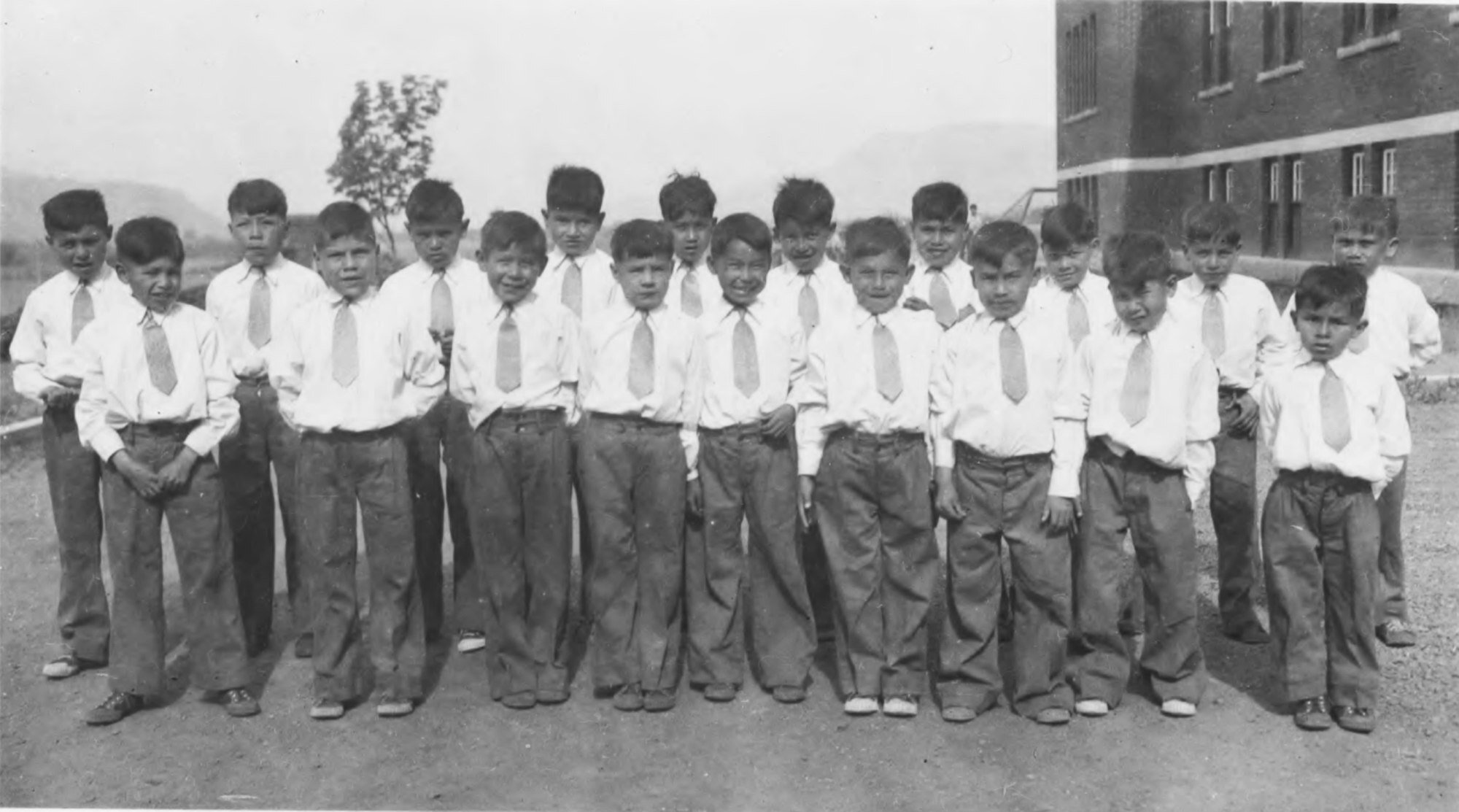 A photo made available by the National Centre for Truth and Reconciliation at the University of Manitoba shows children at the Kamloops Indian Residential School in British Columbia, Canada, in 1944. A mass grave has been located at the site of the school that contains the bodies of 215 children whose deaths went undocumented. Photo: EPA